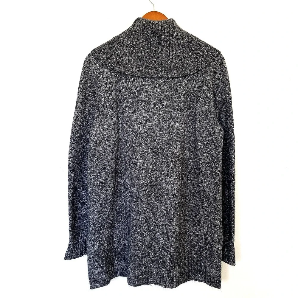 Michael Kors Womens Cowl Neck Sweater Size L Gray Speckled Zip Pockets High‎ Low